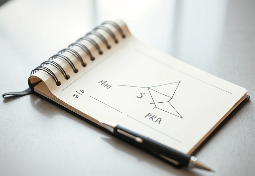 Caderno com um diagrama simples e uma caneta sobre a mesa